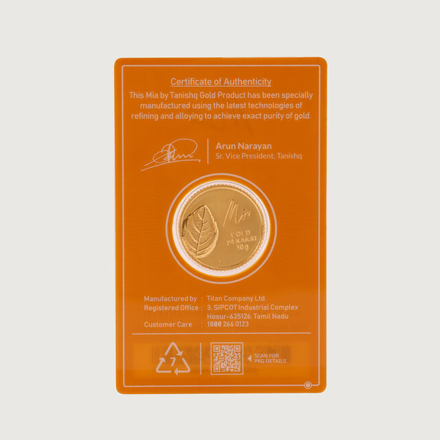 10 gm 24 Karat Tulsi Leaf Gold Coin (9999 Purity),,hi-res image number null