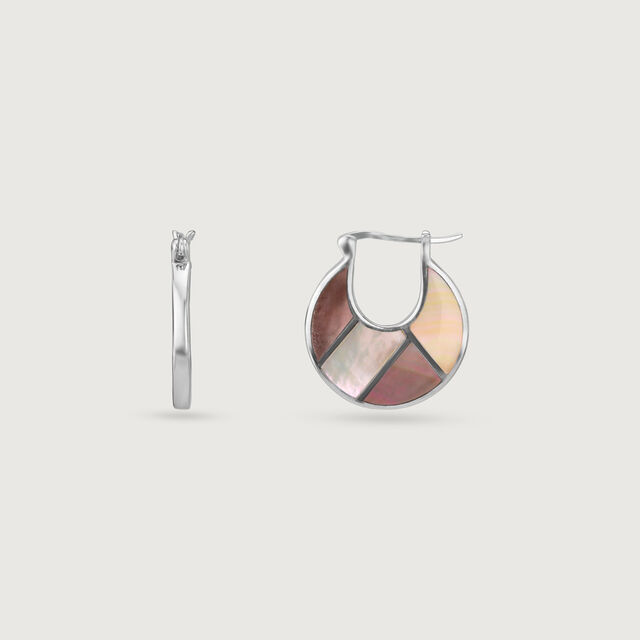 Intricate Radiant Mother of Pearl Silver Hoop Earrings,,hi-res image number null
