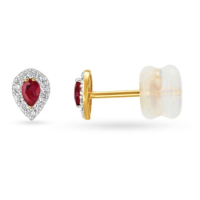 Bewitching 18 Karat Yellow Gold And Diamond And Ruby Teardrop Studs,,hi-res view 2