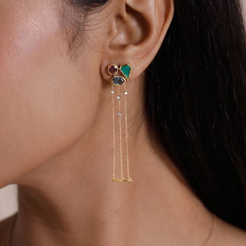Harmonious Cascading Onyx Topaz and Garnet Drop Earrings