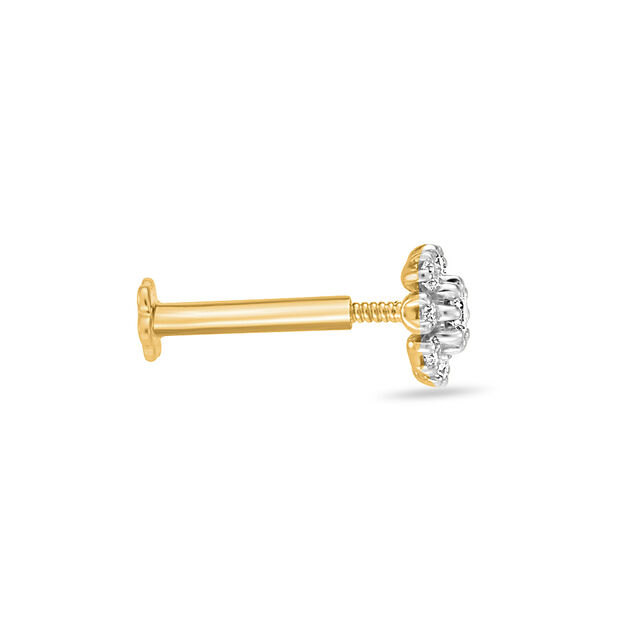14KT Yellow Gold Floral Diamond Nose Pin,,hi-res view 4