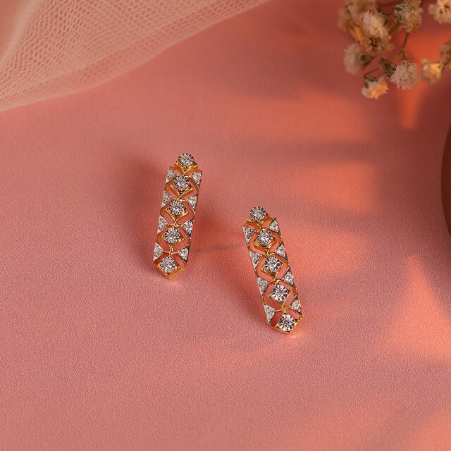 Intricate Lattice Gold & Diamond Stud Earrings,,hi-res image number null