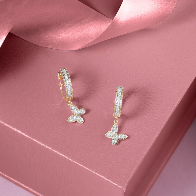 Butterfly Bliss Gold & Diamond Hoop Earrings,,hi-res image number null