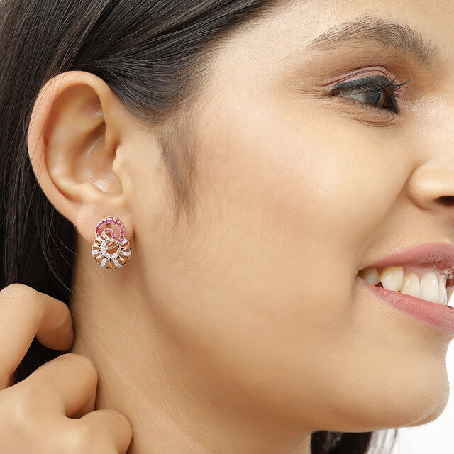 14 KT Rose Gold Circle Diamond Stud Earrings,,hi-res view 3