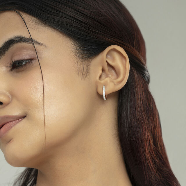 Sleek Edge Gold & Diamond Hoop Earrings,,hi-res image number null