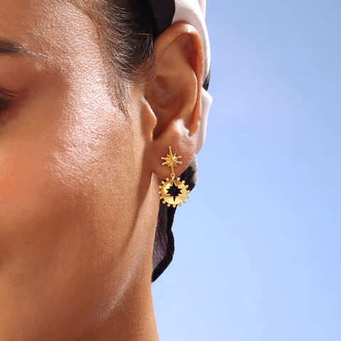 Radiant Sunburst Gold Drop Earrings