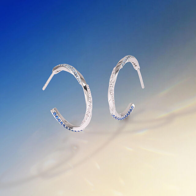 Dynamic Sparkling Silver Hoop Earrings,,hi-res image number null