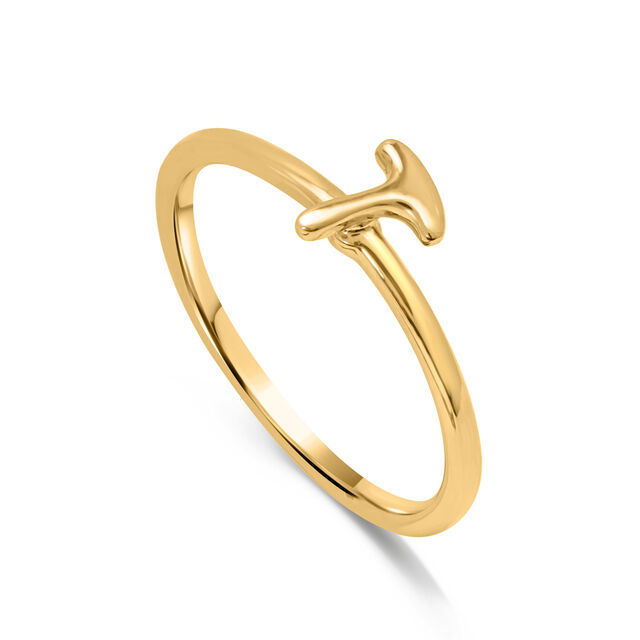 Letter T 14KT Yellow Gold Initial Ring,,hi-res view 4