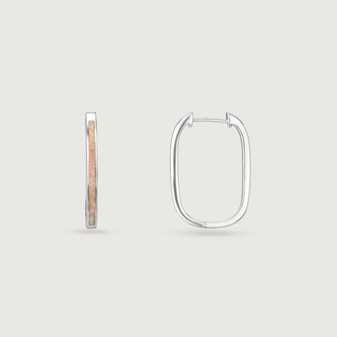 Sleek Luminous Opal Silver Hoop Earrings