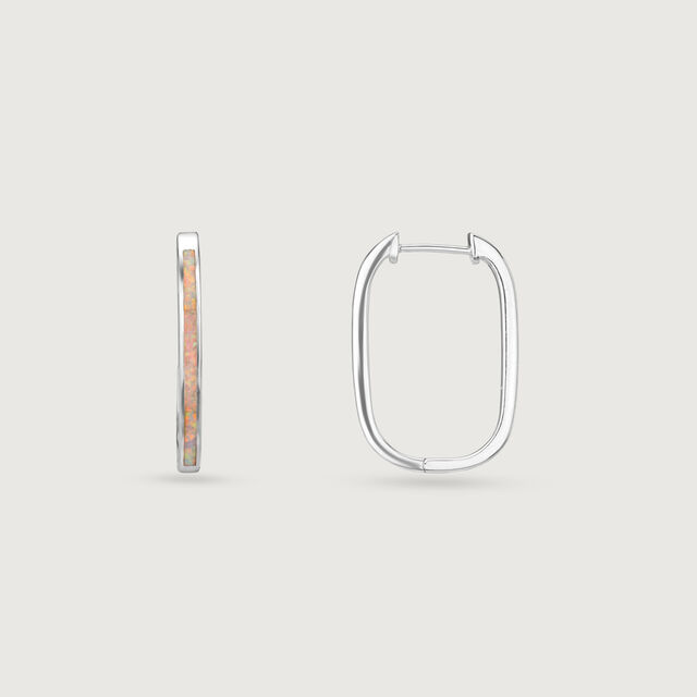 Sleek Luminous Opal Silver Hoop Earrings,,hi-res image number null