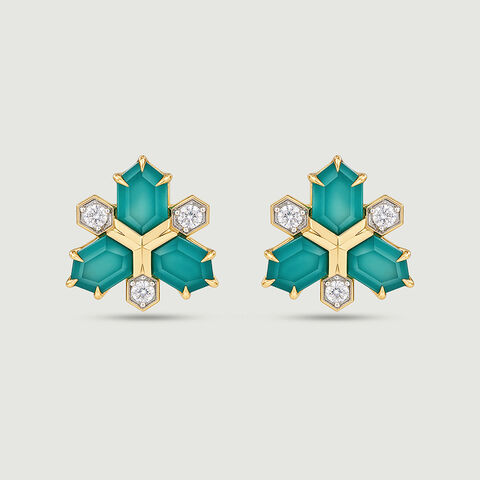 Sculptural Geometric Green Onyx Stud Earrings