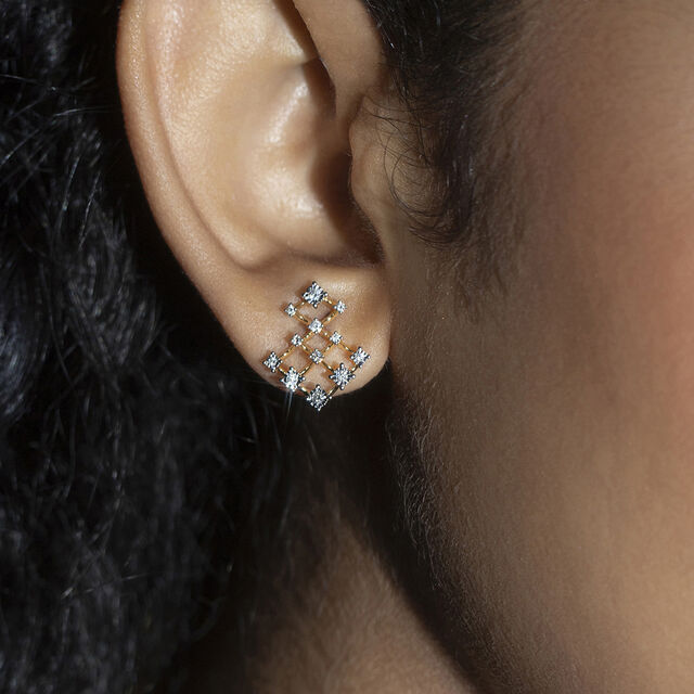 Sequin Shine Gold & Diamond Stud Earrings,,hi-res image number null