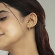Sleek Edgy Gold & Diamond Hoop Earrings,,hi-res view 2