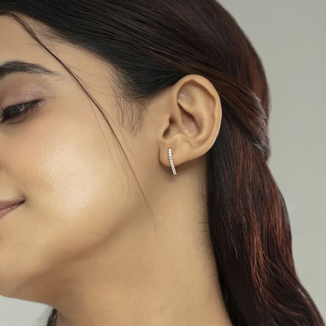 Sleek Edgy Gold & Diamond Hoop Earrings,,hi-res image number null