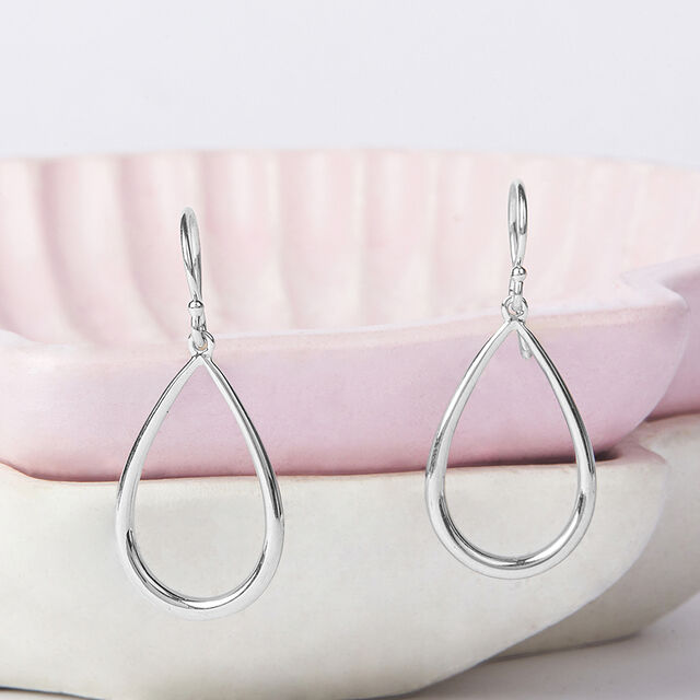 Timeless Teardrop Silver Hoop Earrings,,hi-res image number null