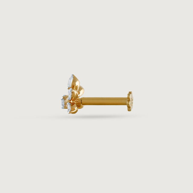 Blossoming Elegance Gold and Diamond Nose Pin,,hi-res image number null