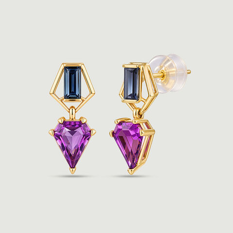 Balanced Contrasting Amethyst and Topaz Drop Earrings