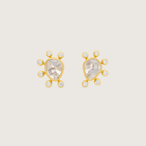 Radiant Halo Polki Diamond Stud Earrings