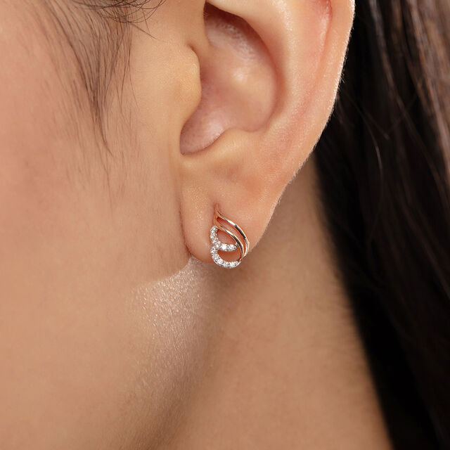 Twisted Sparkle Gold & Diamond Stud Earrings,,hi-res image number null