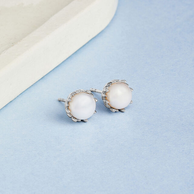 Gorgeous Pearl Silver Stud Earrings,,hi-res image number null