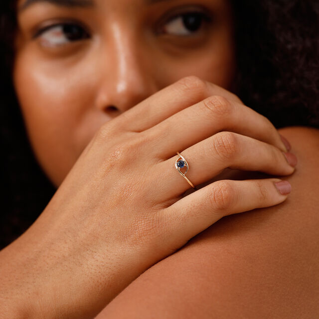 14KT Yellow Gold Evil Eye Finger Ring,,hi-res image number null