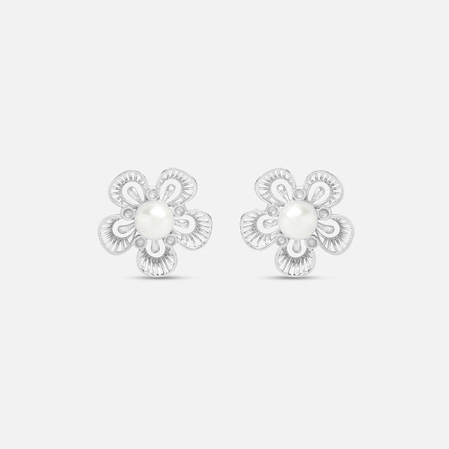 Timeless Pearl Silver Stud Earrings,,hi-res image number null