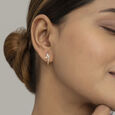 Elegant Wave Gold & Diamond Hoop Earrings,,hi-res view 2