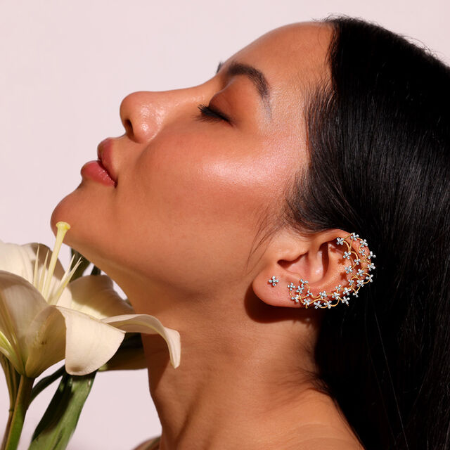 Floral Quilt Diamond Ear Cuff,,hi-res image number null