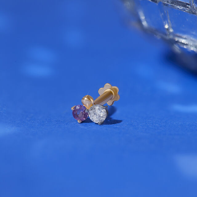 Rhythm Pulse Gold, Sapphire & Diamond Nose Pin,,hi-res image number null