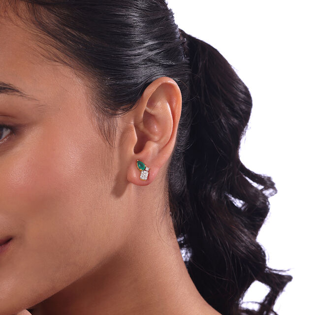 Onyx Sparkle Gold & Diamond Stud Earrings,,hi-res image number null