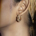 Disco Ball Gold Hoop Earrings,,hi-res view 2