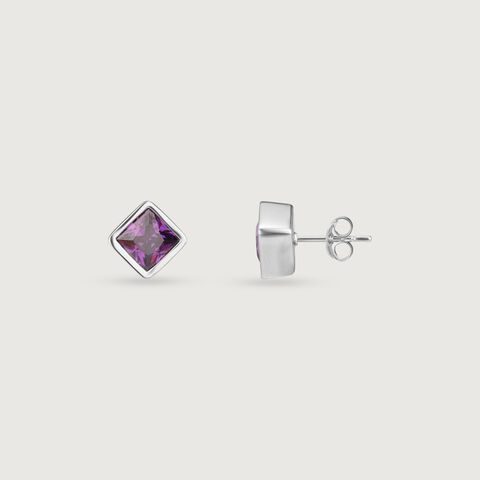 Vivid Geometric Amethyst Silver Stud Earrings