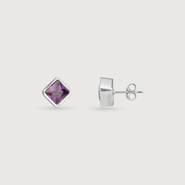 Vivid Geometric Amethyst Silver Stud Earrings,,hi-res image number null