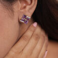Dazzling Martini Marvel 14KT Diamond & Amethyst Stud Earrings,,hi-res view 2
