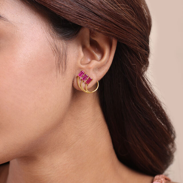 Allure 14KT Ruby Hoop Earrings,,hi-res image number null