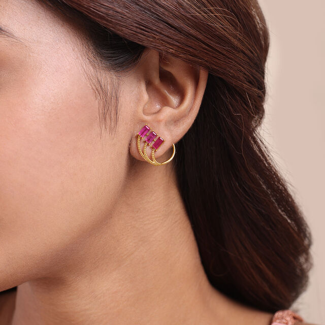 Allure 14KT Ruby Hoop Earrings,,hi-res view 2