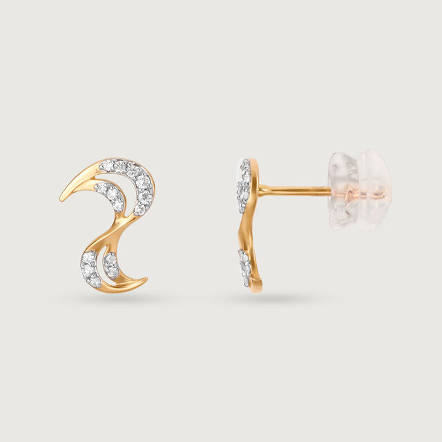 Golden Surf 14 Kt Gold & Diamond Stud Earrings,,hi-res image number null