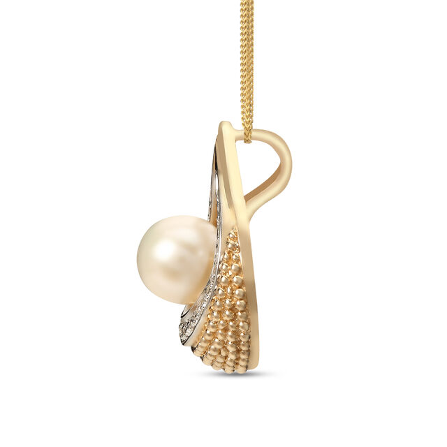14KT Yellow Gold Diamond And Pearl Pendant With Teardrop Design,,hi-res view 2