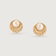 Radiant Halo 18KT Gold & Pearl Stud Earrings,,hi-res view 3