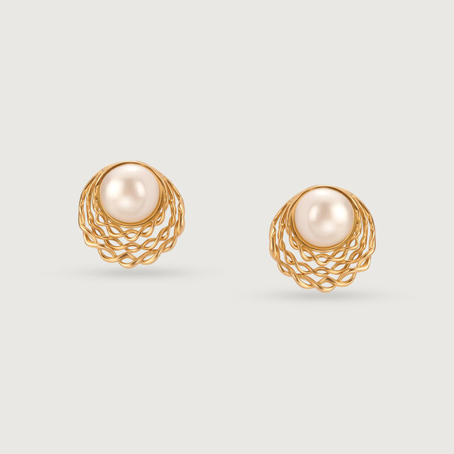 Radiant Halo 18KT Gold & Pearl Stud Earrings,,hi-res image number null