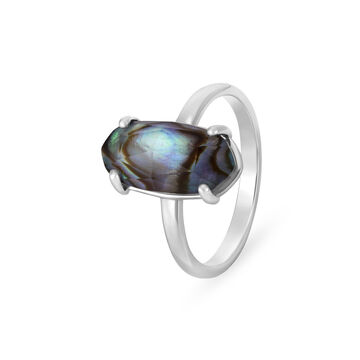 An Enchanting White Crystal Doublet Paua Shell Ring