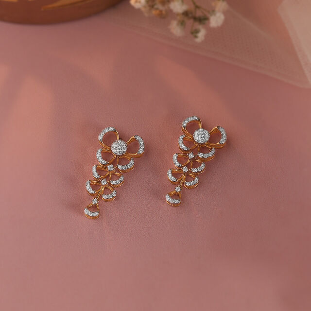 Delicate Bowtie Gold & Diamond Drop Earrings,,hi-res image number null