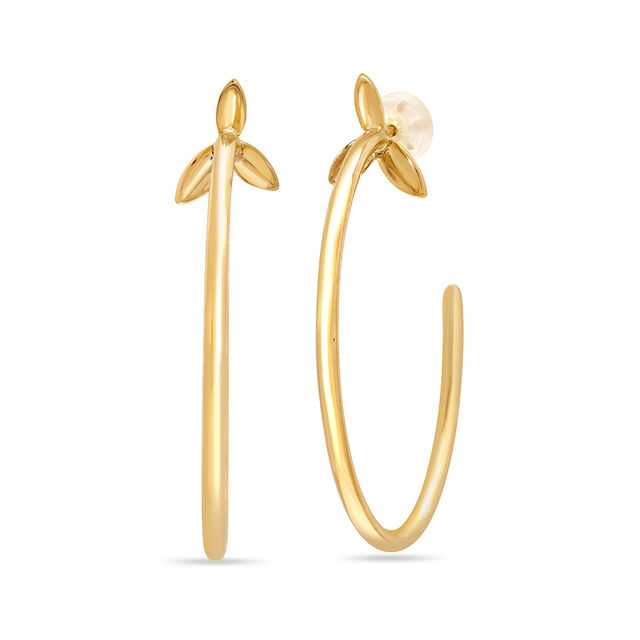 14KT Yellow Gold Leafy Hoop Earrings,,hi-res view 3