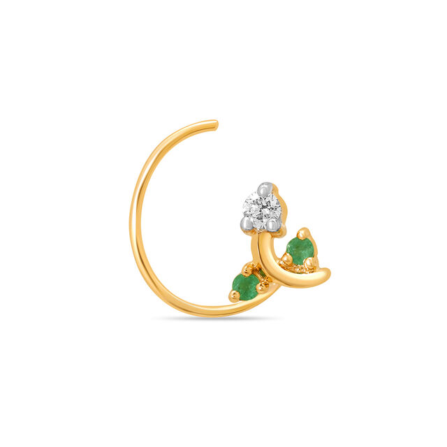 14KT Yellow Gold Blooming Beauty Diamond and Emerald Nose pin,,hi-res view 2