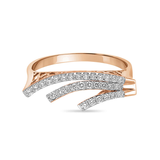 14 KT Sea Wave Diamond Studded Rose Gold Ring,,hi-res view 2