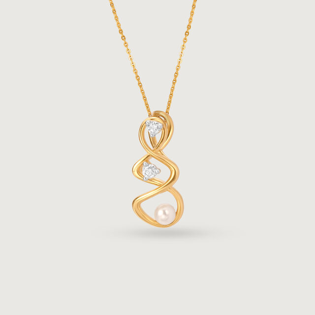 Lively Twist 14KT Diamond & Pearl Pendant,,hi-res image number null