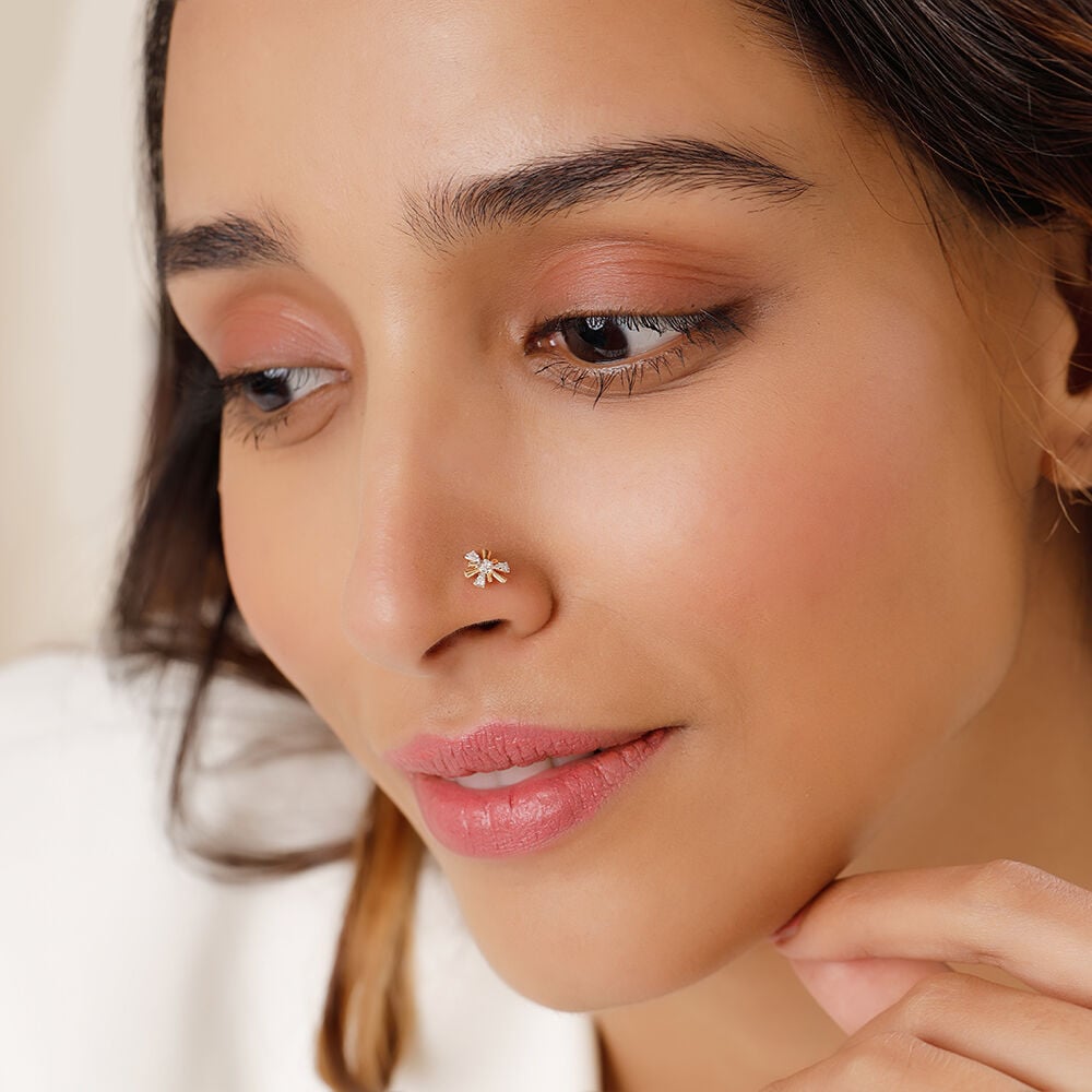 14K Pure Gold Small Nose Stud Indian Style Push Pin Nose Ring – Karizma  Jewels