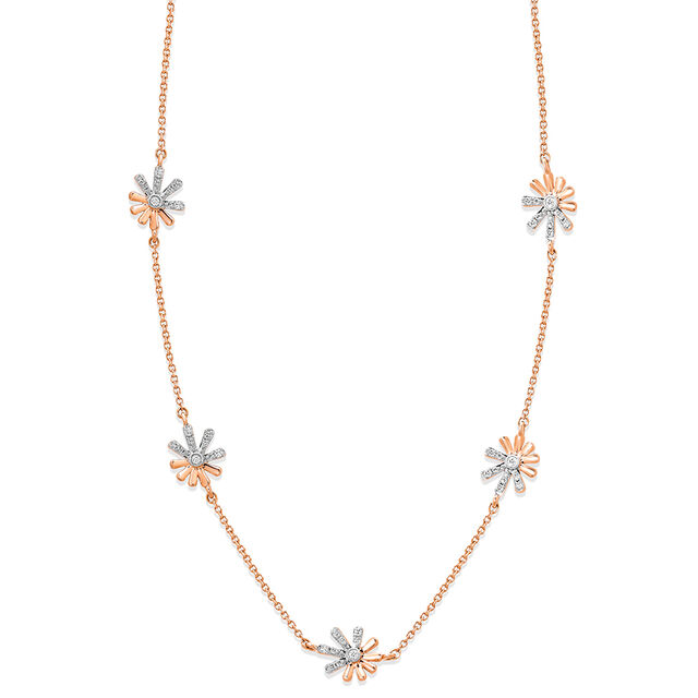 14KT Rose Gold Luminous Petalled Floral Diamond Necklace,,hi-res image number null