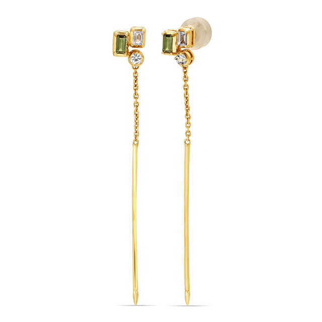 14KT Yellow Gold Forest Oasis Blue Emerald And Tourmaline Drop Earrings,,hi-res view 2