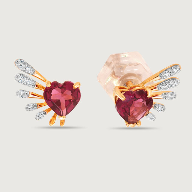 Cupid Edit 14KT Gold Diamond & Pink Garnet Stud Earrings,,hi-res view 4